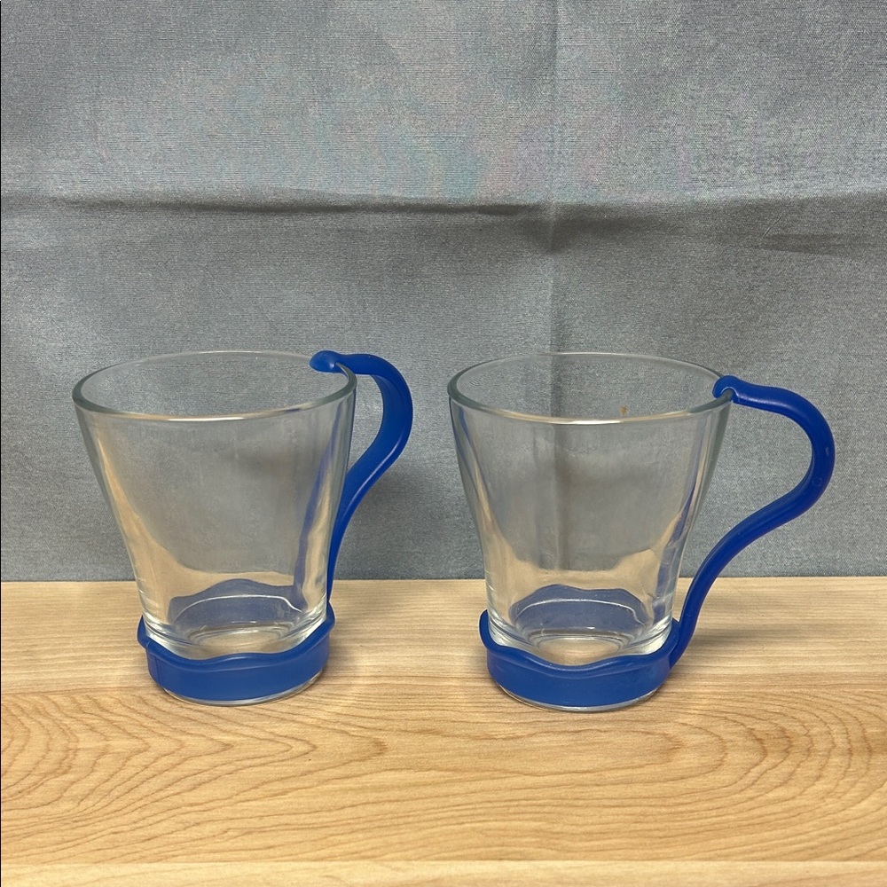 Set of 2 Vitrosax Italy Blue Handled Espresso Cups
